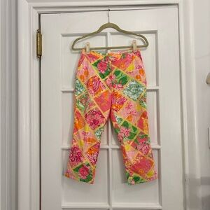 Vintage Lilly Pulitzer Pink Printed Cotton Capri Pants